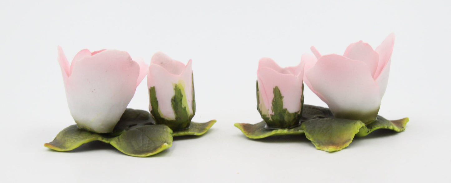 Ceramic Pink Rose Flowers with Buds Candle Holders - Set of 2 Romantic Decor Garden Decor Vintage Decor Gift for Mom