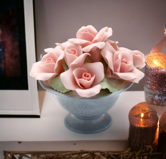 Ceramic Pink Rose Pot Figurine Home Décor Gift for Her Gift for Mom Spring Décor Wedding Decor - Figurine