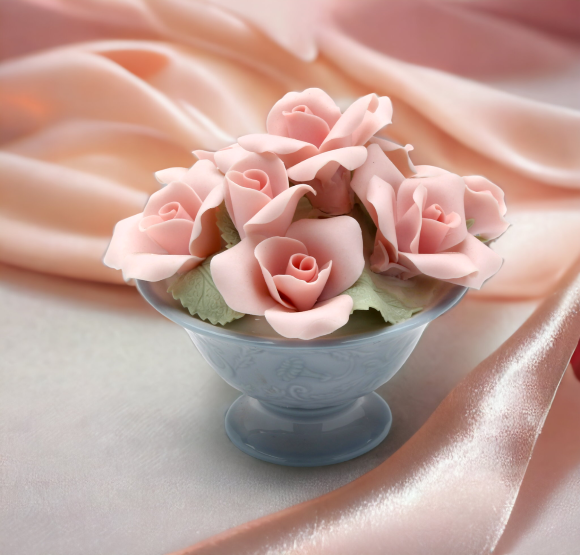 Ceramic Pink Rose Pot Figurine Home Décor Gift for Her Gift for Mom Spring Décor Wedding Decor - Figurine