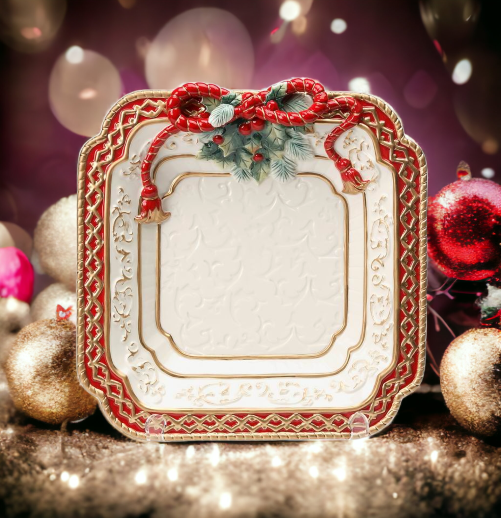 Ceramic Poinsettia Dessert Plate Home Décor Gift for Her Gift for Mom Kitchen Décor Christmas Décor - Plates