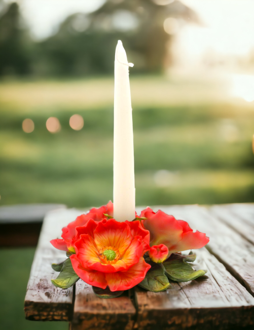 Ceramic Poppy Flower Candle Holder Home Décor Gift for Her Gift for Mom Nature Lover Gift Dining Table Decor - Candle