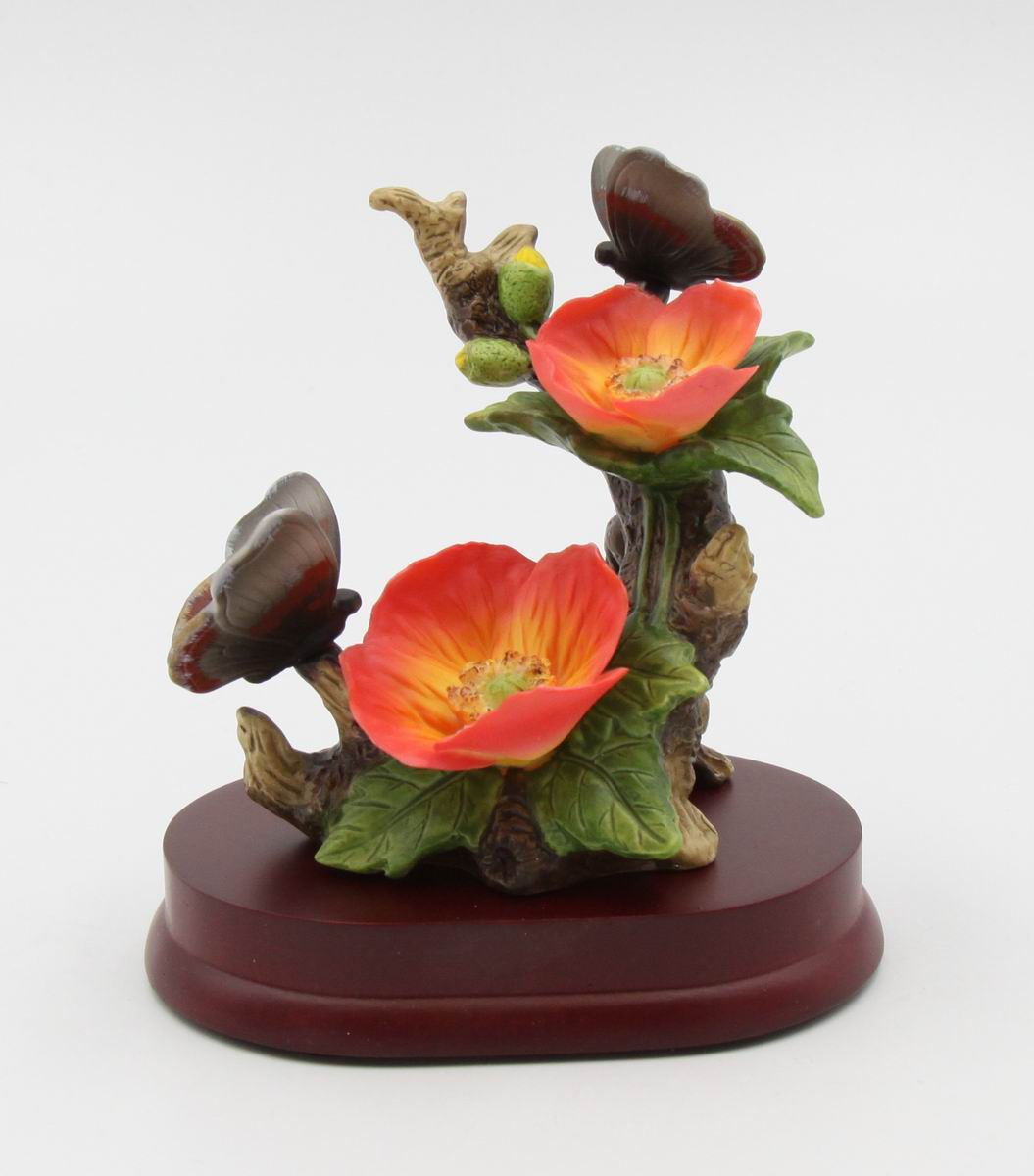 Ceramic Poppy Flowers with Butterfly Figurine Home Décor Gift for Her Gift for Mom Nature Lover Gift - Figurine