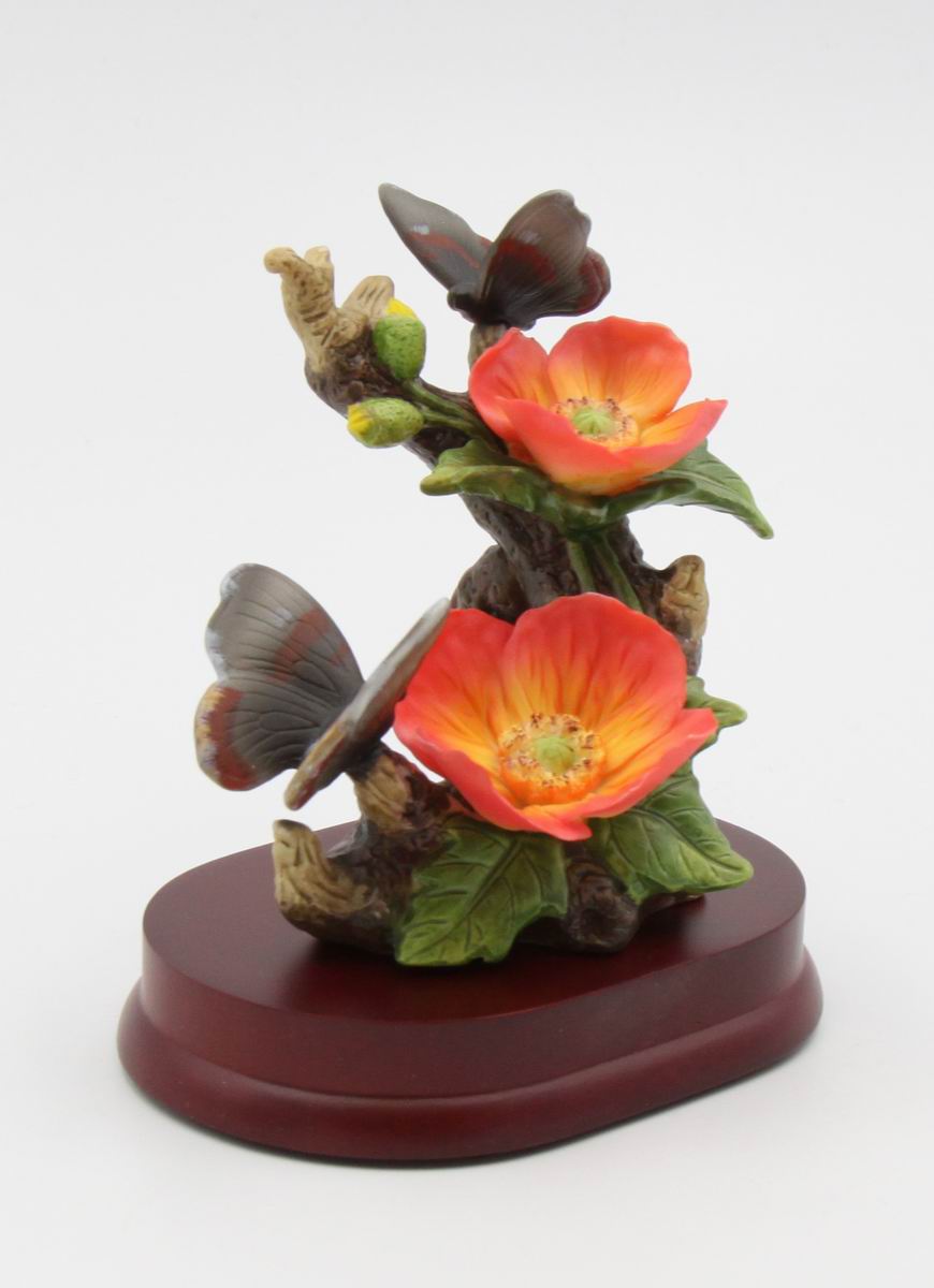 Ceramic Poppy Flowers with Butterfly Figurine Home Décor Gift for Her Gift for Mom Nature Lover Gift - Figurine