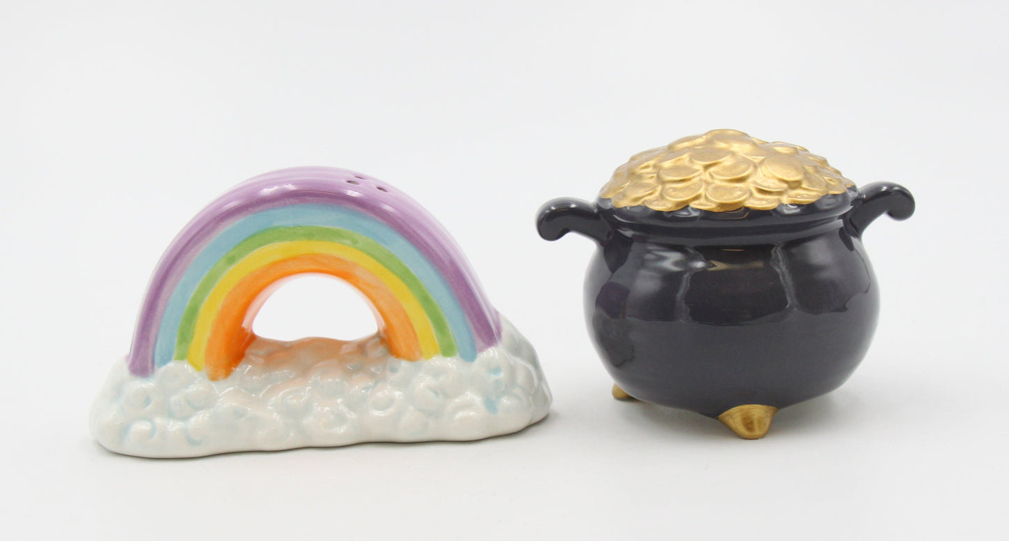 Ceramic Pot of Gold and Rainbow Salt and Pepper Shakers Home Décor Gift for Her or Mom Kitchen Décor Irish Saint