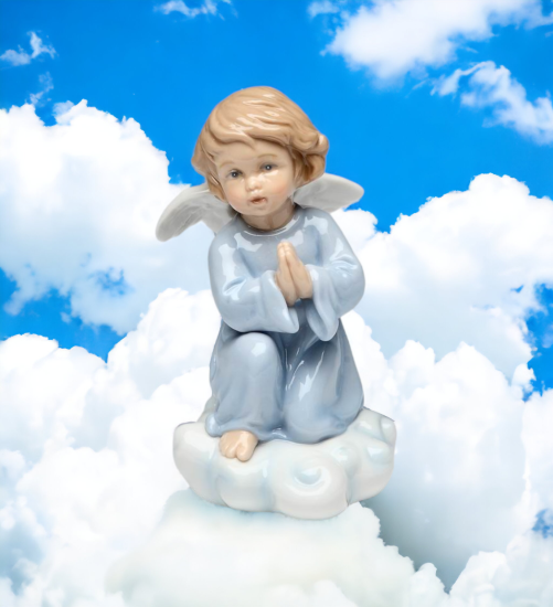 Ceramic Praying Angel on Cloud Figurine Home Décor Religious Décor Religious Gift Church Décor Baptism Gift - Figurine