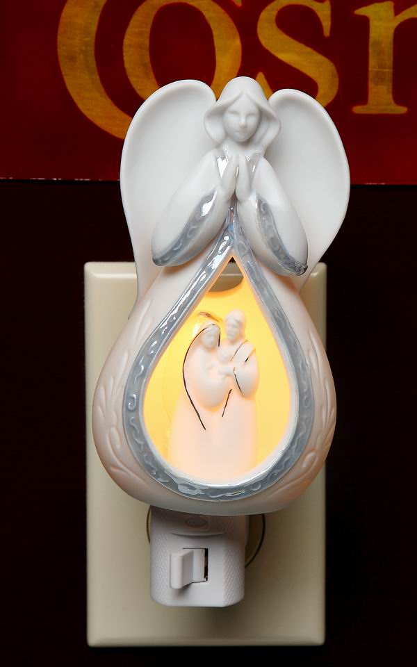 Ceramic Praying Angel Plug-In Night Light With Holy Family Home Décor Religious Décor Religious Gift Church Décor