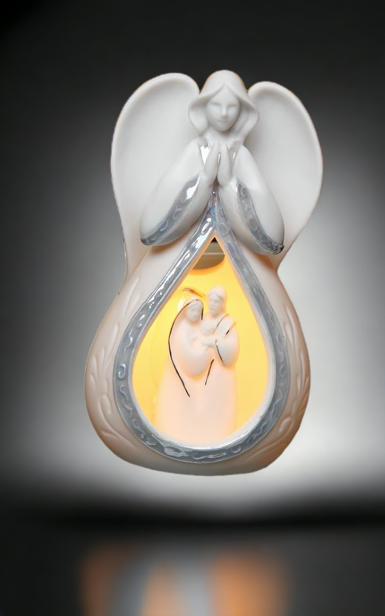 Ceramic Praying Angel Plug-In Night Light With Holy Family Home Décor Religious Décor Religious Gift Church Décor