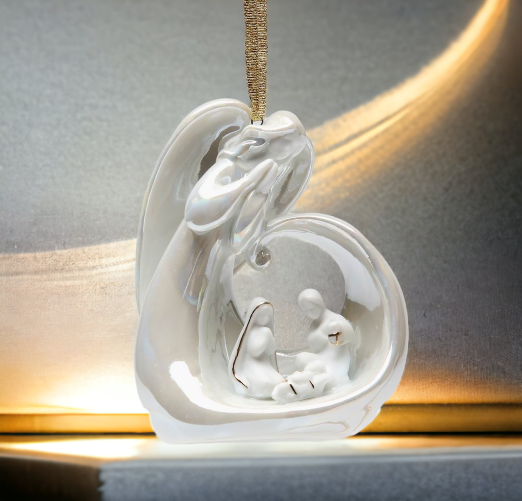 Ceramic Praying Angel With Holy Family Nativity Ornament Home Décor Religious Décor Religious Gift Church Décor Baptism
