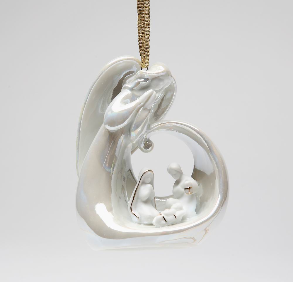 Ceramic Praying Angel With Holy Family Nativity Ornament Home Décor Religious Décor Religious Gift Church Décor Baptism