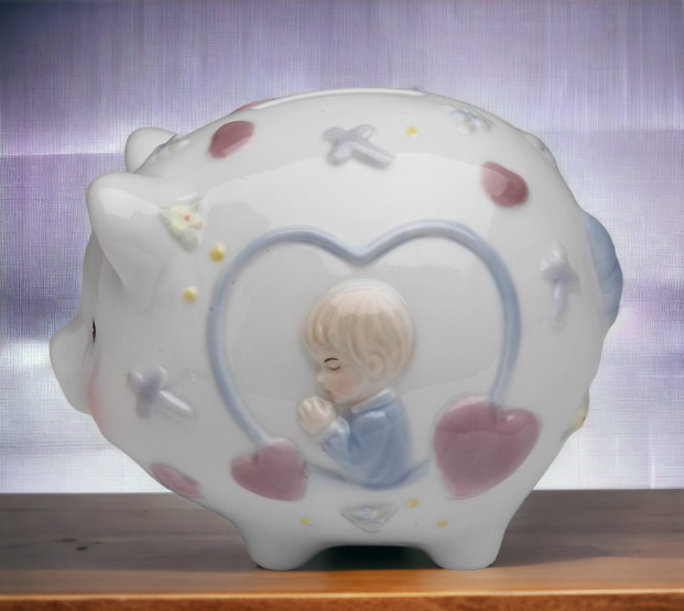 Ceramic Praying Boy Piggy Bank Home Décor Religious Décor Religious Gift Church Décor Baptism Gift Nursery Room Decor