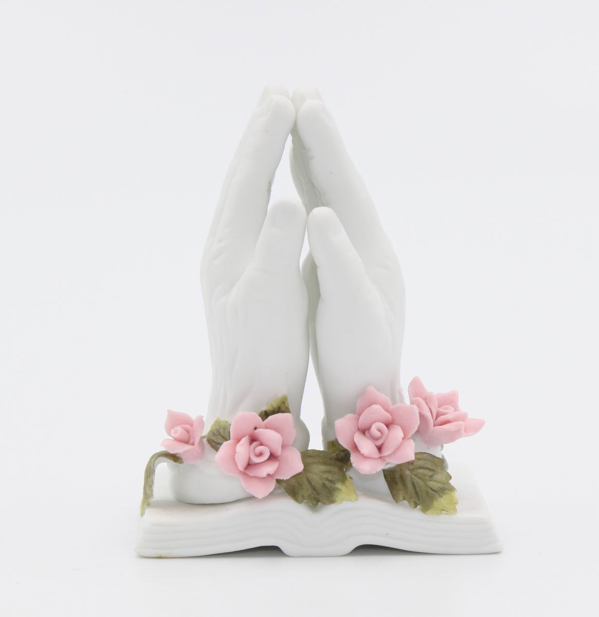 Ceramic Praying Hands with Rose Flowers Figurine Home Décor Religious Décor Religious Gift Church Décor Baptism Gift