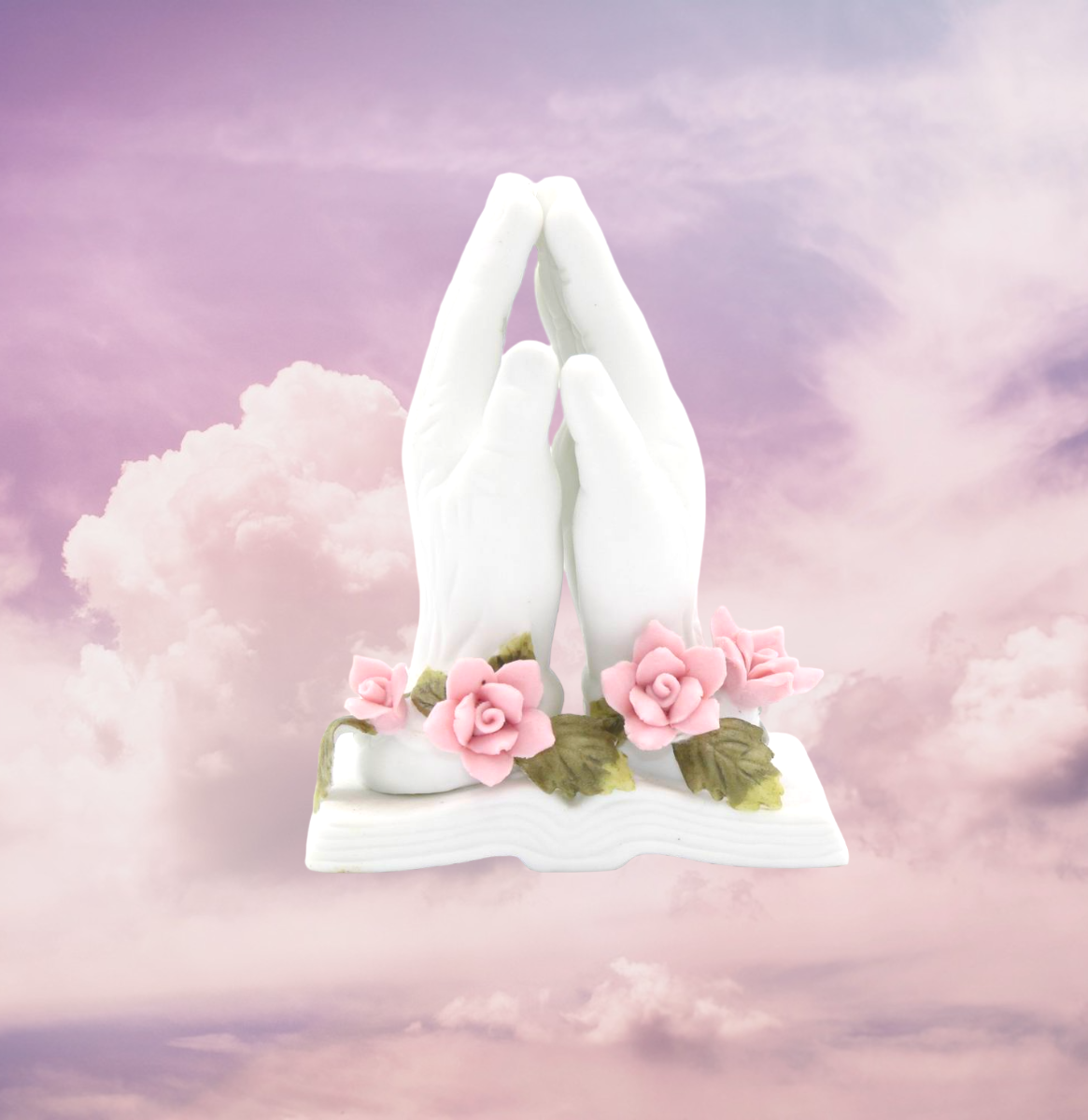 Ceramic Praying Hands with Rose Flowers Figurine Home Décor Religious Décor Religious Gift Church Décor Baptism Gift