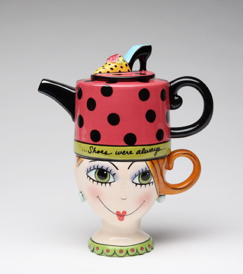 Ceramic Pretty Lady Thinking About Shoes Tea for One Gift for Her Gift for Mom Kitchen Décor Tea Party Décor Café Décor