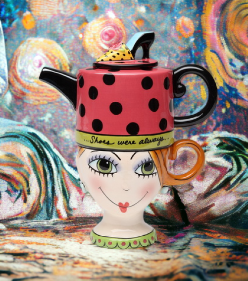 Ceramic Pretty Lady Thinking About Shoes Tea for One Gift for Her Gift for Mom Kitchen Décor Tea Party Décor Café Décor