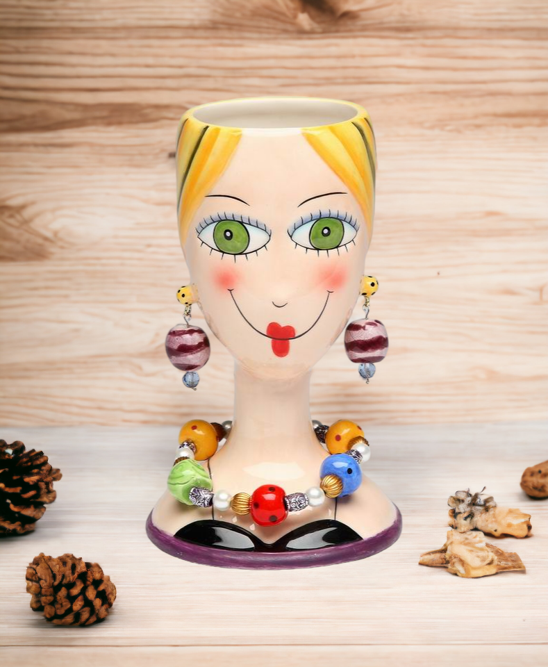 Ceramic Pretty Lady with Necklace and Earrings Makeup Brush or Pen Holder Home Décor Gift for Her Mom Friend