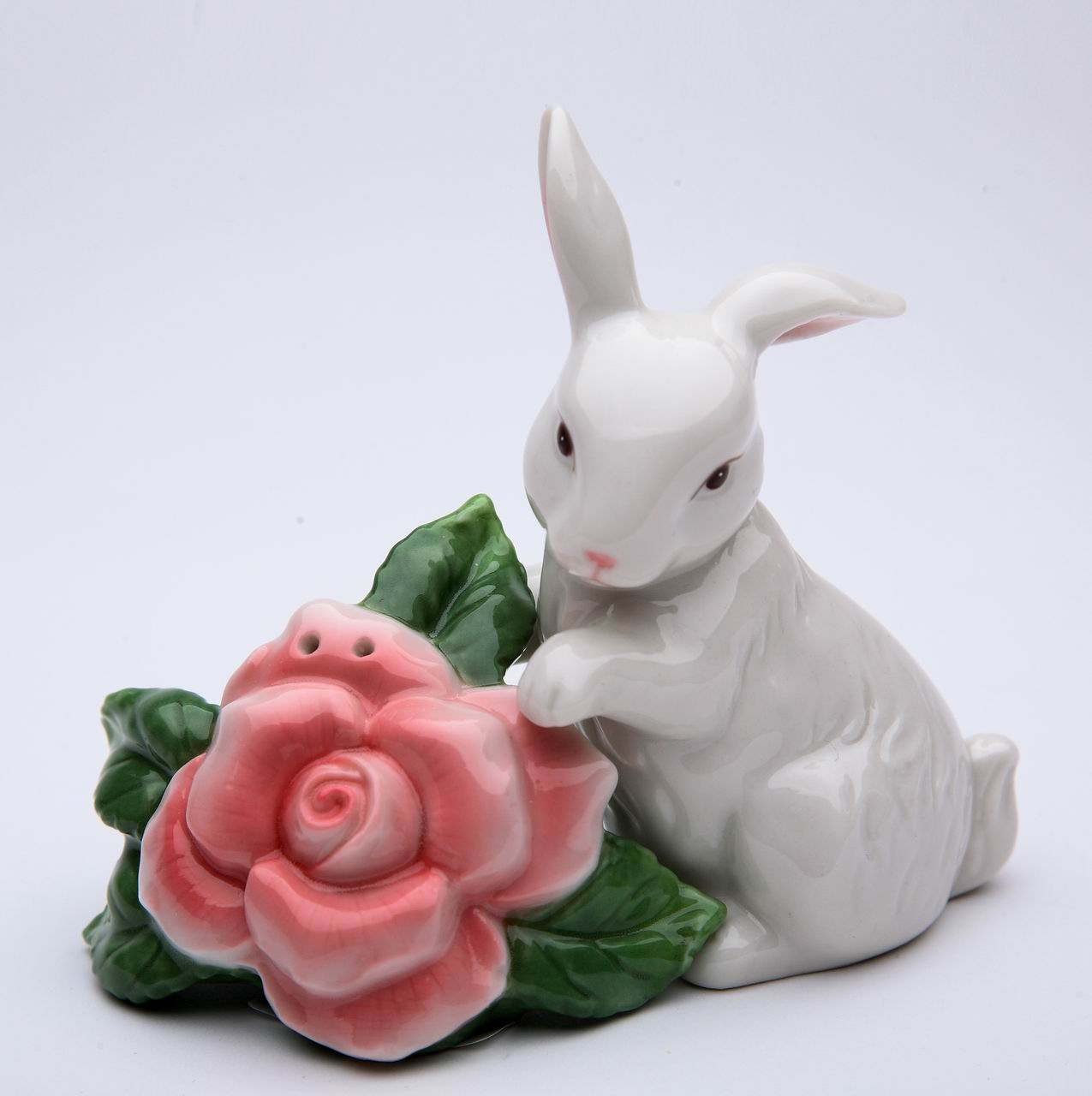 Ceramic Rabbit With Rose Flower Salt & Pepper Shakers Home Décor Gift for Her Gift for Mom Kitchen Décor Spring Décor