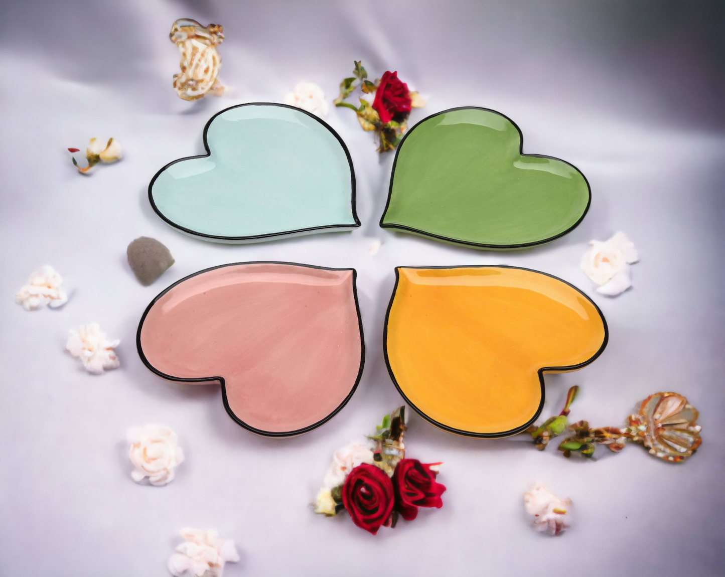 Ceramic Rainbow Plates: Assorted Colors Heart-Shaped Plates Valentines Wedding Décor or Gift Wedding Favor Anniversary