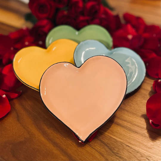 Ceramic Rainbow Plates: Assorted Colors Heart-Shaped Plates Valentines Wedding Décor or Gift Wedding Favor Anniversary