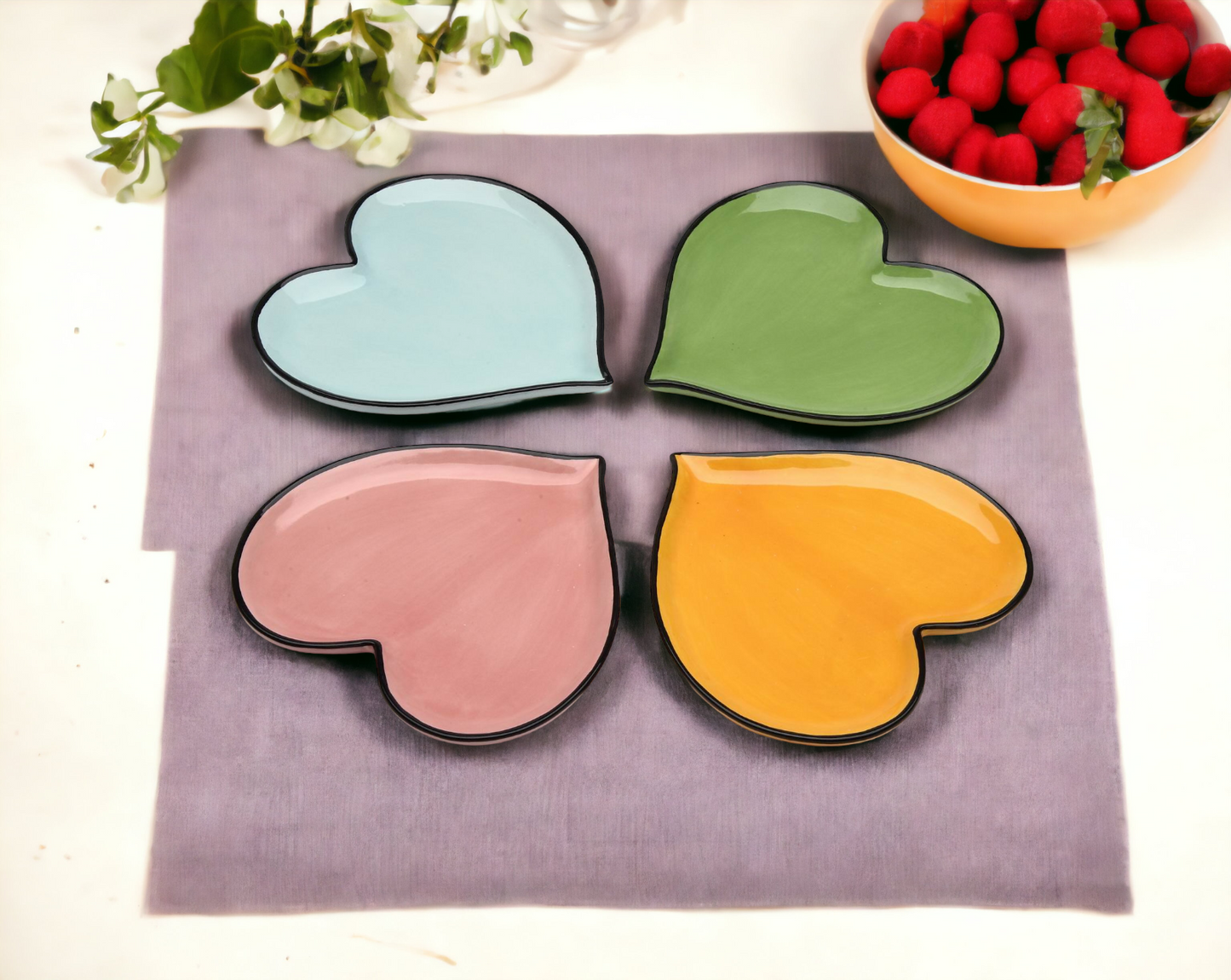 Ceramic Rainbow Plates: Assorted Colors Heart-Shaped Plates Valentines Wedding Décor or Gift Wedding Favor Anniversary