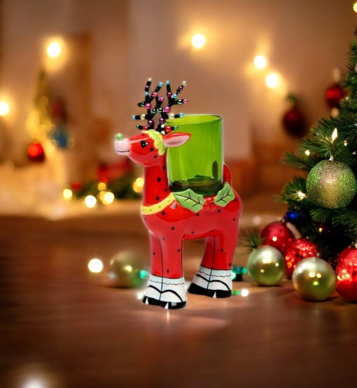 Ceramic Red Deer Votive Holder Christmas Decor Gift for Her - Candle holder