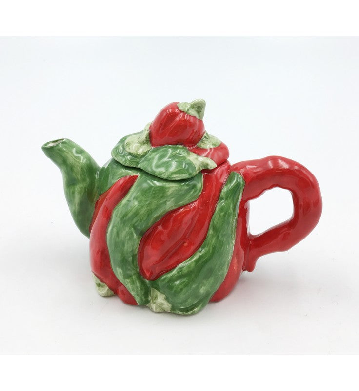 Ceramic Red Pepper Mini Teapot Gift for Her Gift for Mom Tea Party Décor Café Décor Farmhouse Kitchen Décor - teapot