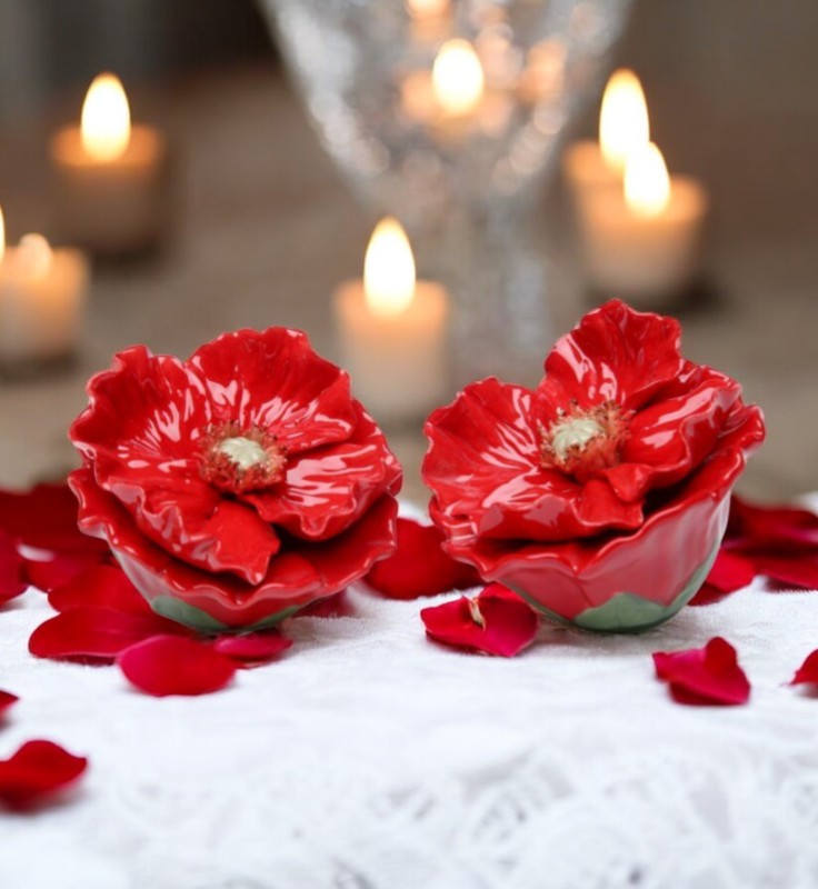 Ceramic Red Poppy Flower Salt & Pepper Shakers Home Décor Gift for Her Gift for Mom Kitchen Décor - Salt & Pepper
