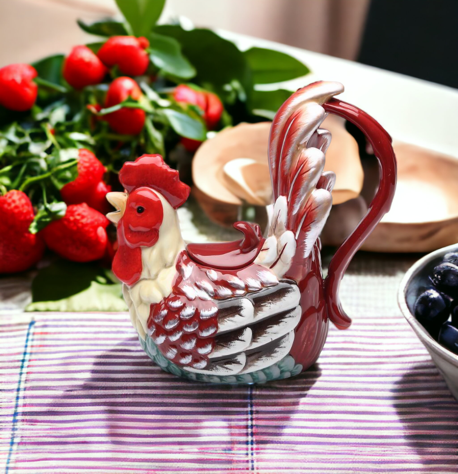 Ceramic Red Rooster Teapot Gift for Her Gift for Mom Tea Party Décor Café Décor Fall Thanksgiving Décor Farmhouse Decor