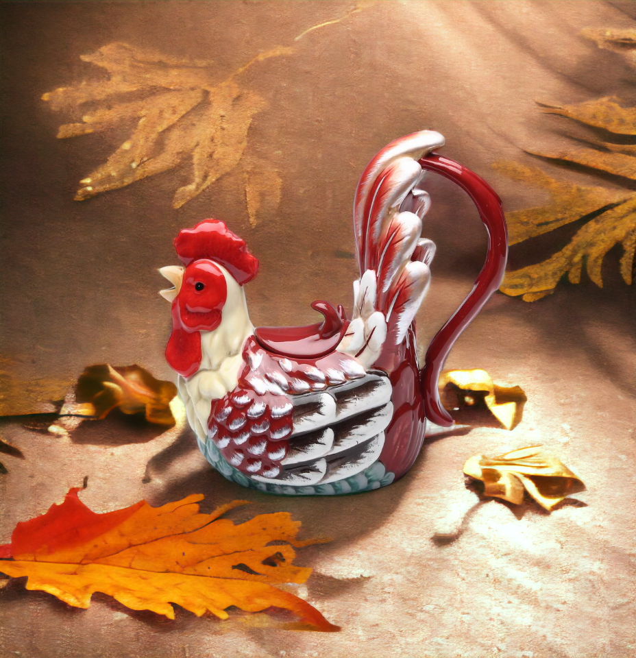 Ceramic Red Rooster Teapot Gift for Her Gift for Mom Tea Party Décor Café Décor Fall Thanksgiving Décor Farmhouse Decor