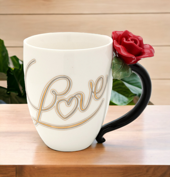 Ceramic Red Rose Mug Home Décor Gift for Her Gift for Mom Kitchen Décor Valentine’s Day Décor Romantic Décor - Mugs