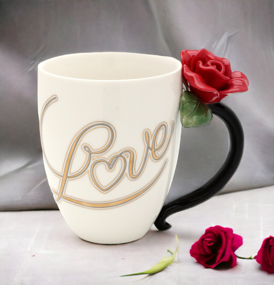 Ceramic Red Rose Mug Home Décor Gift for Her Gift for Mom Kitchen Décor Valentine’s Day Décor Romantic Décor - Mugs