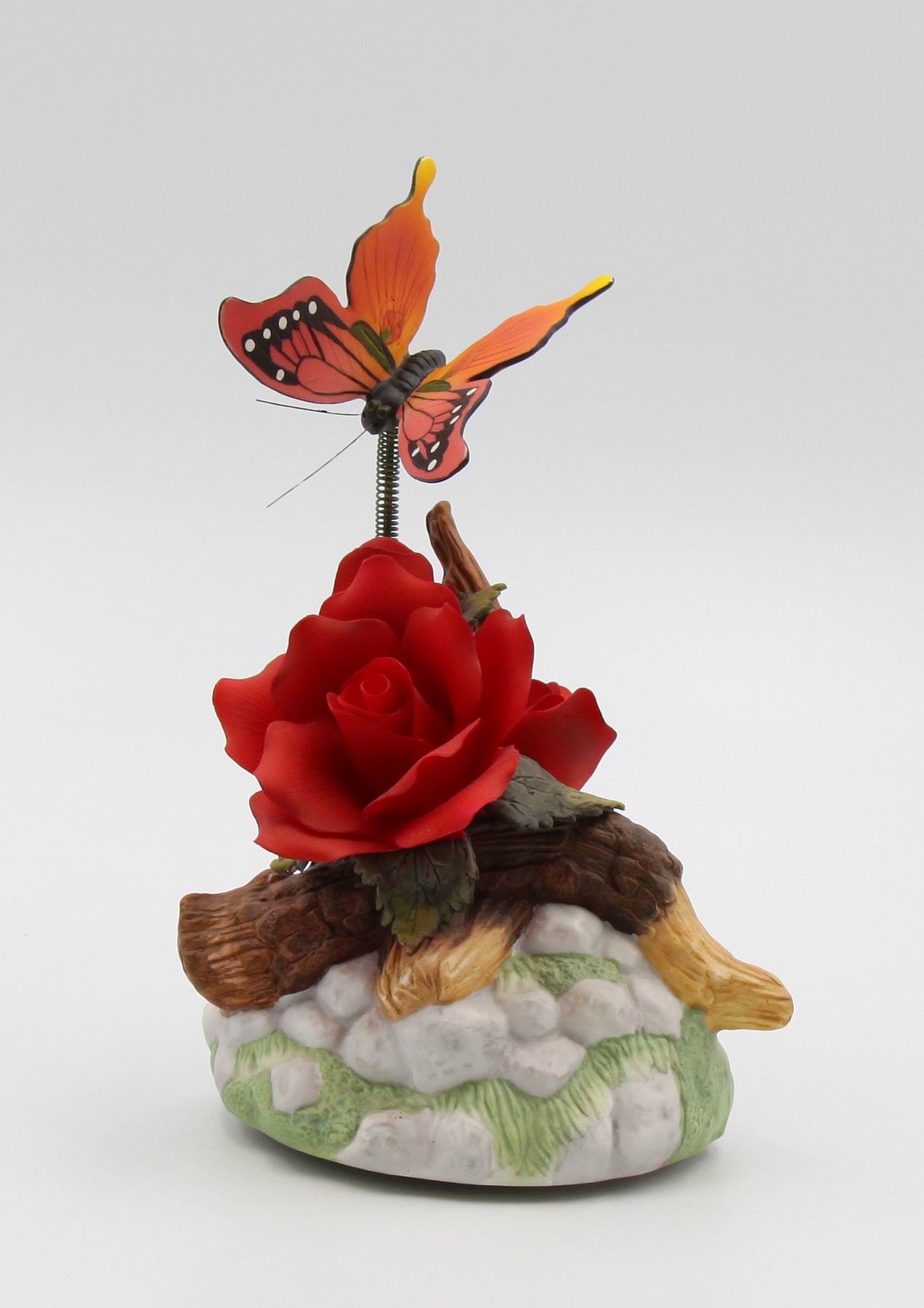 Ceramic Red Rose with Butterfly Figurine Home Décor Gift for Her Gift for Mom Nature Lover Gift - Figurine