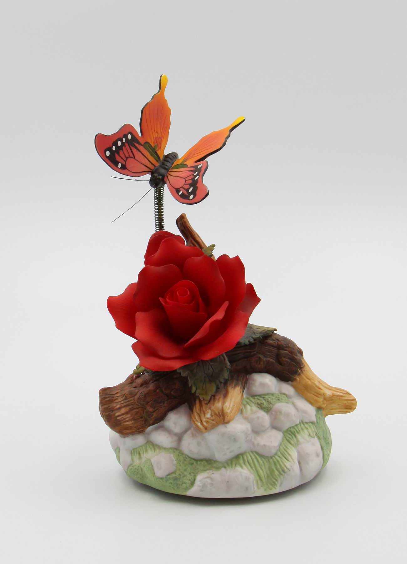 Ceramic Red Rose with Butterfly Figurine Home Décor Gift for Her Gift for Mom Nature Lover Gift - Figurine