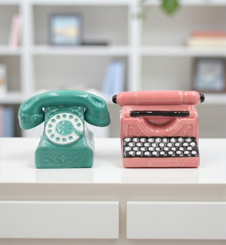 Ceramic Retro Phone & Typewriter Salt And Pepper Shakers Retirement Gift Gift for Secretary Coworker Gift Gift for Mom