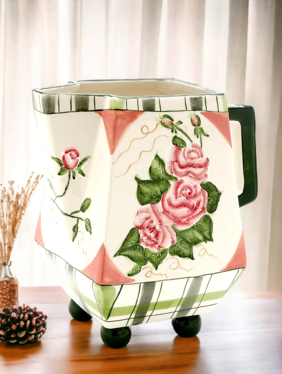 Ceramic Romantic Rose Flower Pitcher Home Décor Gift for Her Gift for Mom Nature Lover Décor Cottagecore Café Decor