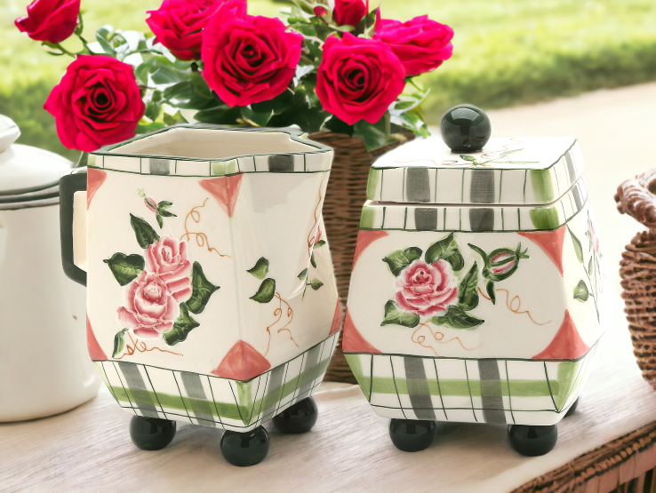 Ceramic Romantic Rose-Sugar and Creamer Set Of 2 Home Décor Gift for Her Gift for Mom Nature Lover Décor Cottagecore
