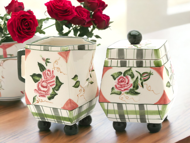Ceramic Romantic Rose-Sugar and Creamer Set Of 2 Home Décor Gift for Her Gift for Mom Nature Lover Décor Cottagecore