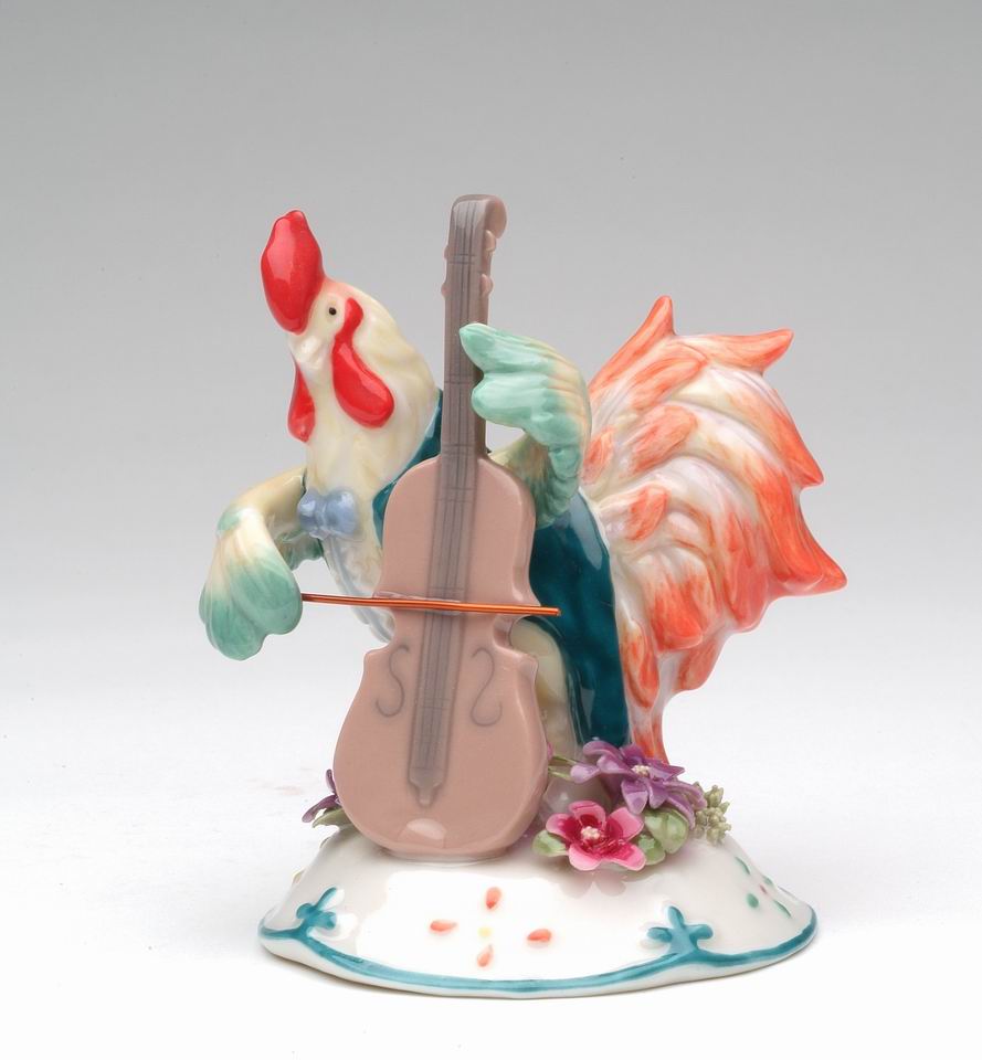 Ceramic Rooster Playing Bass Instrument Figurine Bass Player Gift Musician Gift Farmhouse Decor - Figurine