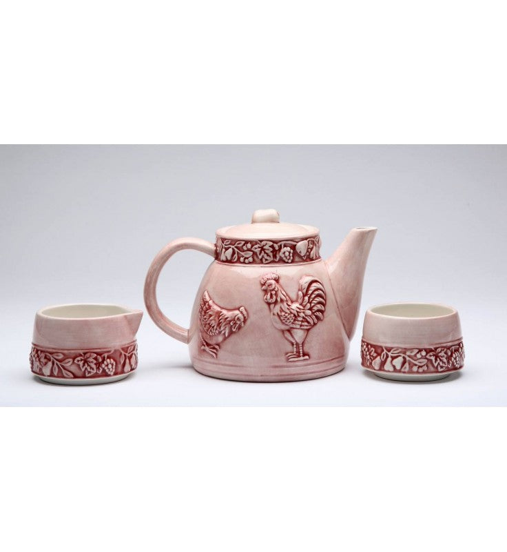 Ceramic Rooster Teapot with Sugar and Creamer Set Farmhouse Kitchen Decor Gift for Her - teapot