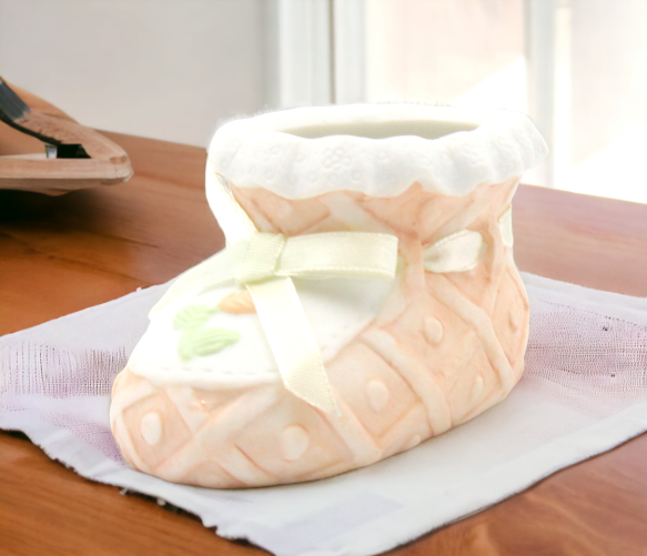 Ceramic Rose Bud Girl Bootie Figurine Home Décor Nursery Room Décor Baby Shower Gift - Figurine