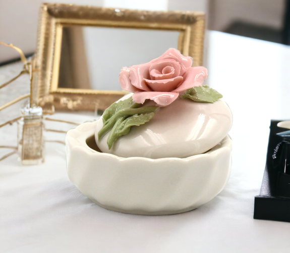 Ceramic Rose Flower Jewelry Box Home Décor Gift for Her Gift for Mom Vanity Décor Valentine’s Day Décor Romantic Décor