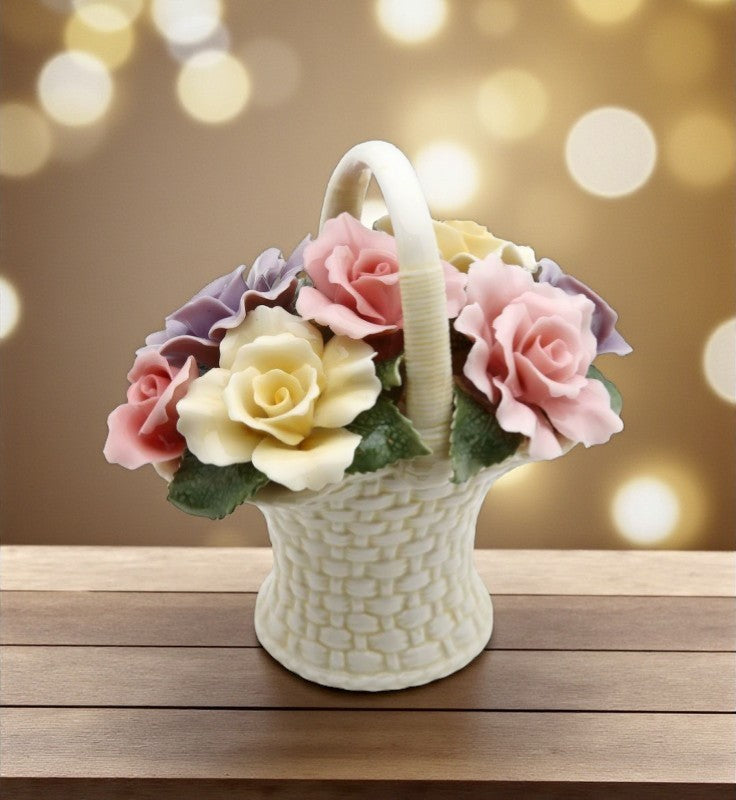 Ceramic Rose Flowers Basket Figurine Wedding Décor or Gift Anniversary Décor or Gift Home Décor Gift for Her Gift