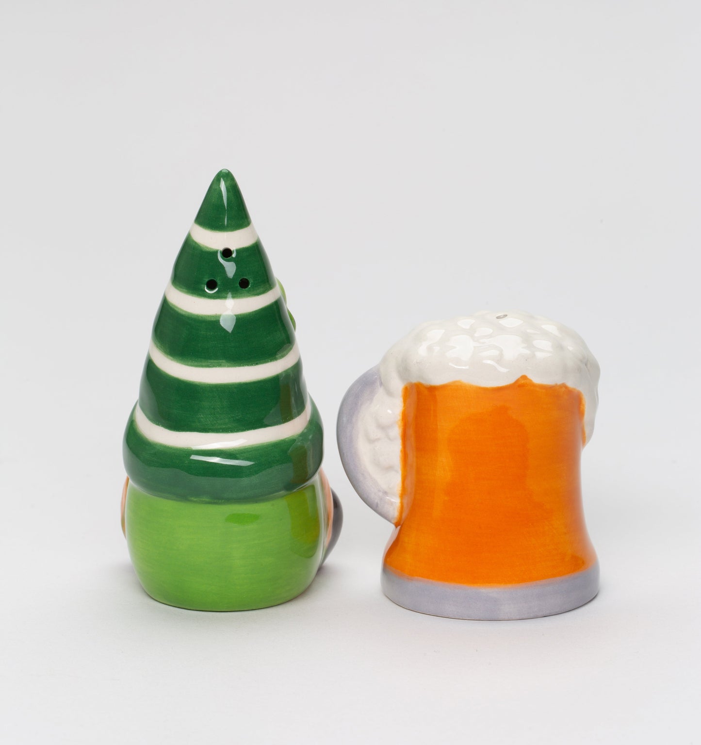 Ceramic Saint Patrick’s Day Gnome with Beer Salt and Pepper Shakers Irish Beer Fairy Garden Decor Lucky Beer Gift