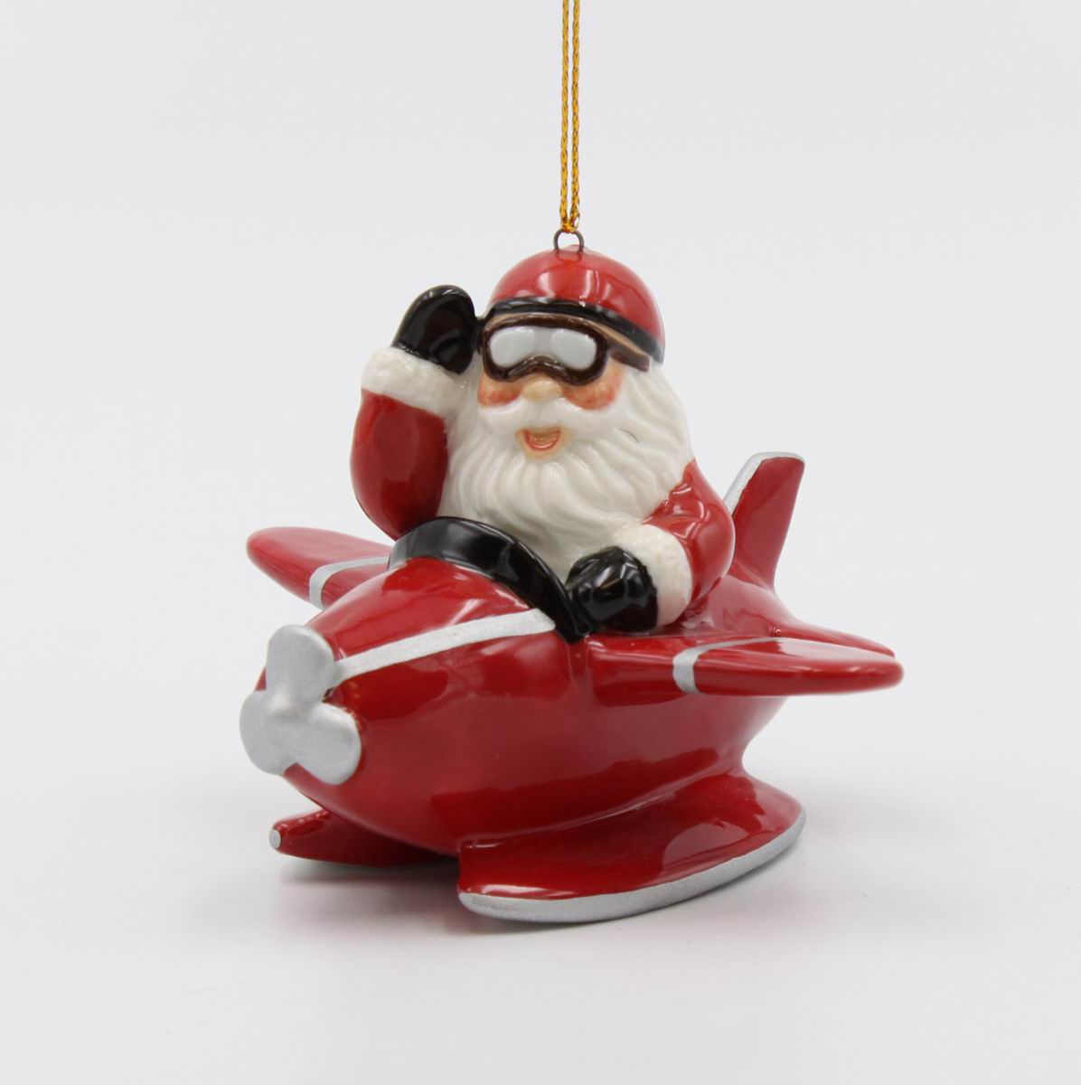 Ceramic Santa Claus Flying Red Airplane Ornament Home Décor Gift for Pilot Her Mom Him Dad Christmas tree Décor Wall