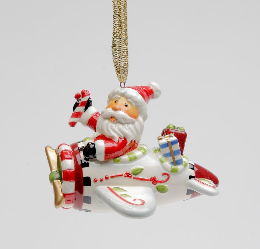 Ceramic Santa Flying Airplane Tree Ornament Home Décor Gift for Her Him Dad Mom Gift for Pilot Christmas Décor