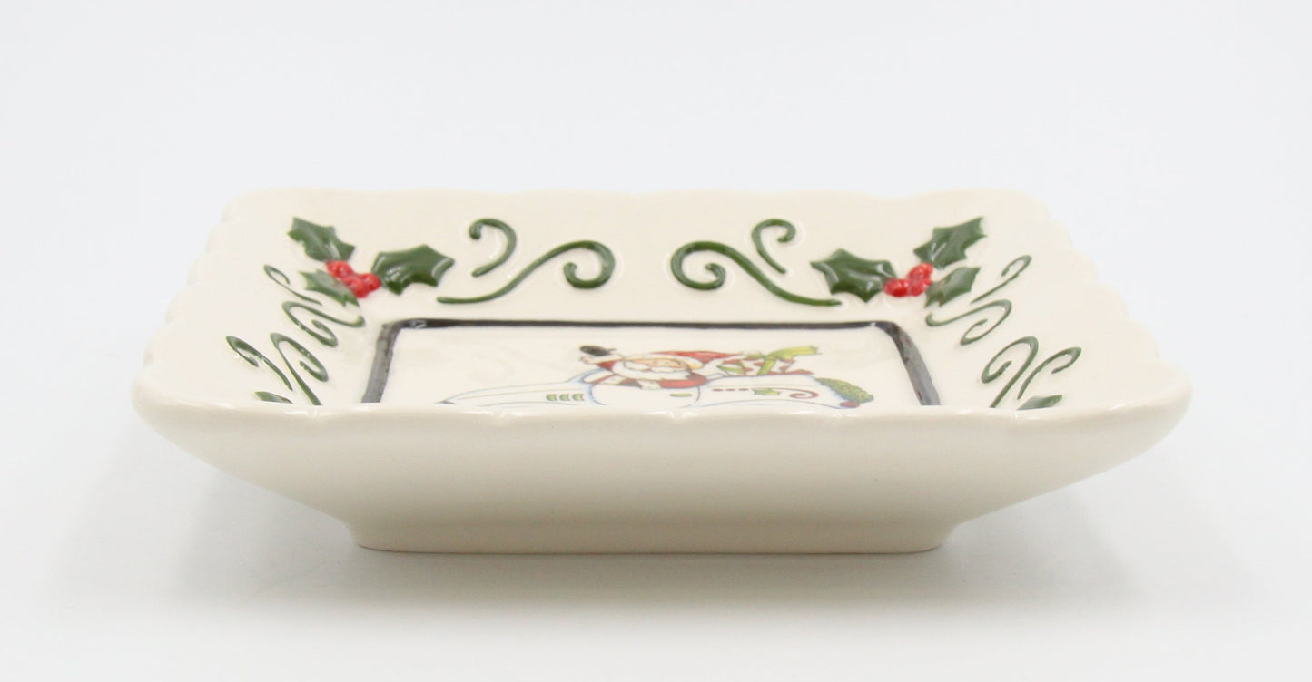 Ceramic Santa Is Coming To Town Driving Car Square Plate Set Of 3 Home Décor Gift for Her Gift for Mom Kitchen Décor