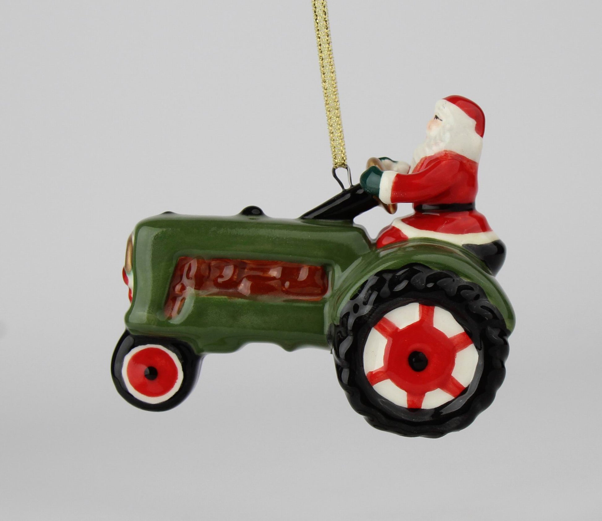 Ceramic Santa On Green Tractor Ornament Gift for Him or Dad Kitchen Décor Christmas Décor Gift for Farmer Farmhouse