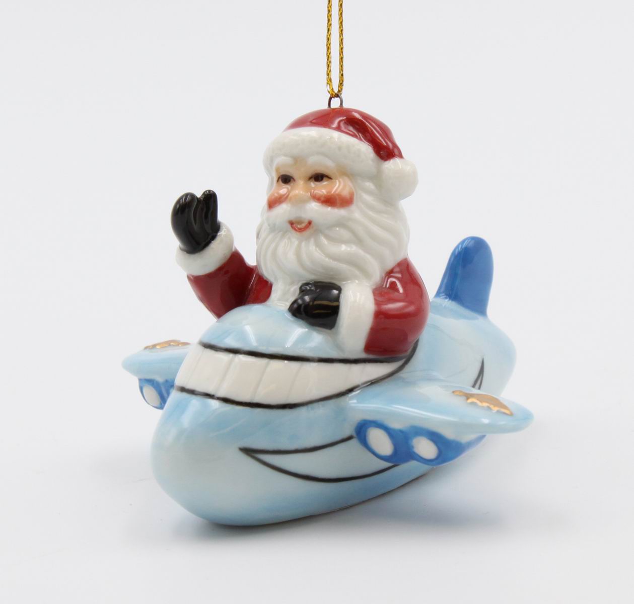 Ceramic Santa Ornament in Blue Airplane Home Décor Gift for Her Gift for Him Gift for Pilot Kitchen Décor Christmas