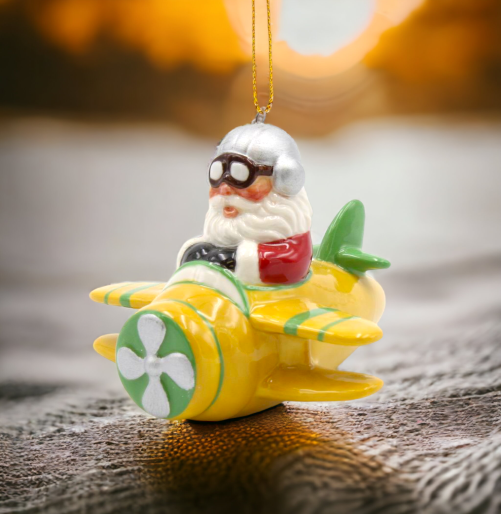 Ceramic Santa Ornament in Yellow Airplane Home Décor Gift for Her Gift for Mom Kitchen Décor Christmas Décor - Holiday