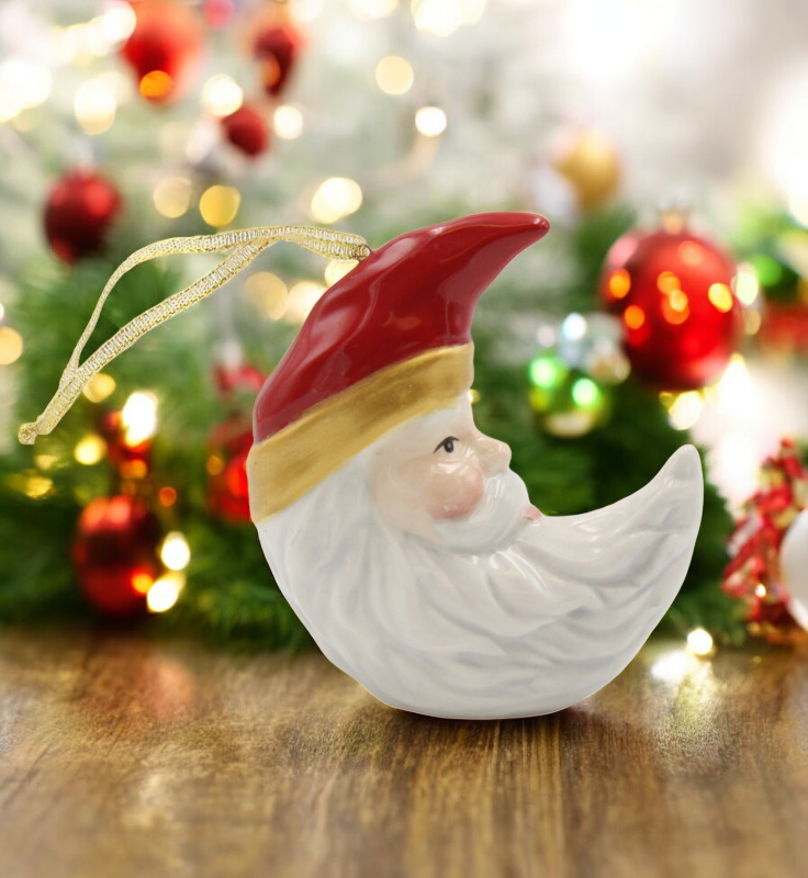 Ceramic Santa Ornament - Moon Christmas Tree Decor Gift for Her - Ornament
