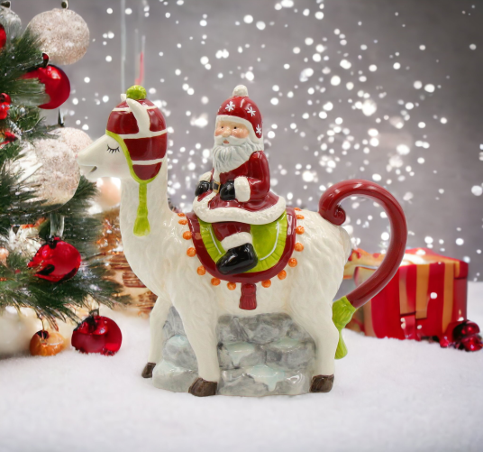 Ceramic Santa Riding A Llama Teapot 14 OZ Home Décor Gift for Her Gift for Mom Kitchen Décor Christmas Décor - teapot